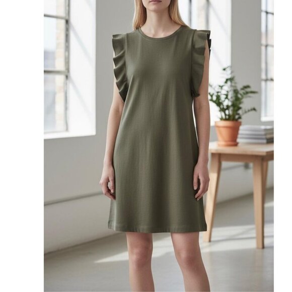 COS Dresses & Skirts - Cos Women's Khaki Ruffle Sleeve Dress Size XS Pockets